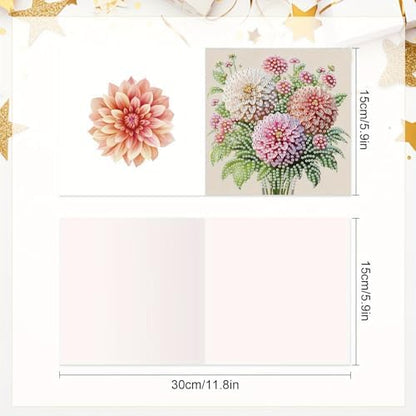 6pcs creative gift of diamond art painting birthday cards - flowers chrysanthemum, greeting card with envelope, handmade DIY painting birthday card art craft card kit postcards for family and friends - Image 2