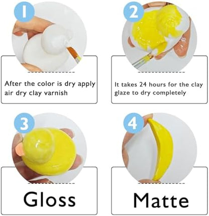 2 x 50ml Air Dry Clay Glaze, Protect Clay Surfaces, Gloss & Matte Glaze - Image 4