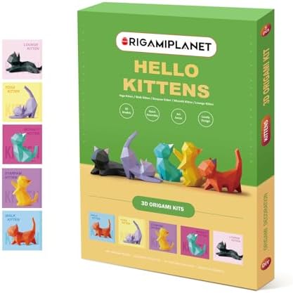 ORIGAMIPLANET Hello Kittens 3D Origami Paper Craft Gift Set-5 pcs, Cute Cat Pre-Cut Origami Kit, Animal Paper Sculpture Kit for Teens & Adults, Home Decor DIY Art Gift for Birthday, Family Activity by Unknown