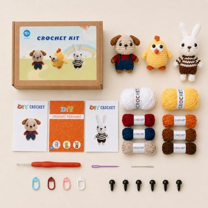 Xanlon Crochet Kit for Beginners,3pcs Animals Knitting Beginner Starter Kit by Unknown
