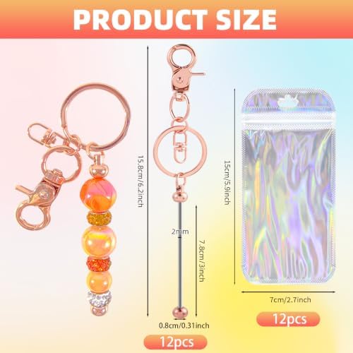 24 Pcs Beadable Keychains Bars bulk - 12 Rose Gold DIY Metal Beaded Keychain Making Kit + 12 Bags Included, Bead Keychain Supplies,Blank Key Chain, Perfect for Women, Men, Mother's Day, Birthday Gift - Image 2