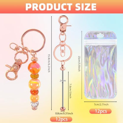 24 Pcs Beadable Keychains Bars bulk - 12 Rose Gold DIY Metal Beaded Keychain Making Kit + 12 Bags Included, Bead Keychain Supplies,Blank Key Chain, Perfect for Women, Men, Mother's Day, Birthday Gift - Image 2