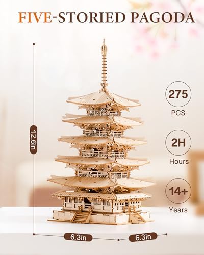 Rolife Wood Model Kits for Adults to Build 3D Puzzles DIY Five-storied Pagoda Birthday Unique Gifts for Friends or Family - Image 4