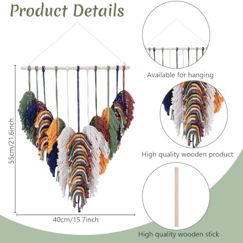 FREEBLOSS Macrame Feather Kit Handmade Macrame Leaf Wall Hanging Kit Woven Leaf Wall Hanging Macrame Kits for Adults Beginners Boho Macrame Wall Decor Macrame Feather DIY Craft Kit - Image 3