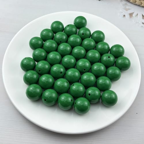 40pcs Acrylic Round Beads for Crafts 20mm Resin Candy Color Spacer Beads with Hole for Jewelry Making Sewing Crafts Decoration Necklaces Bracelets Earrings Supplies(Dark Green) - Image 2