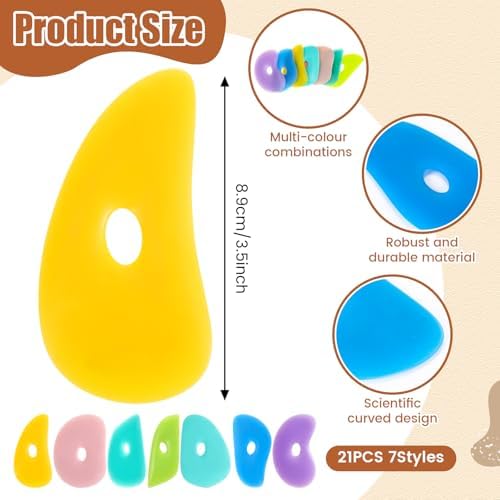 Sherr 21 Pcs Soft Ribs for Pottery Clay Silicone Rib Ceramics Tools Pottery Rubber Clay Ceramic Ribs for DIY Smooths Shapes Sculpting Tools, 7 Styles(Gentle Color,Mixed Style) - Image 2