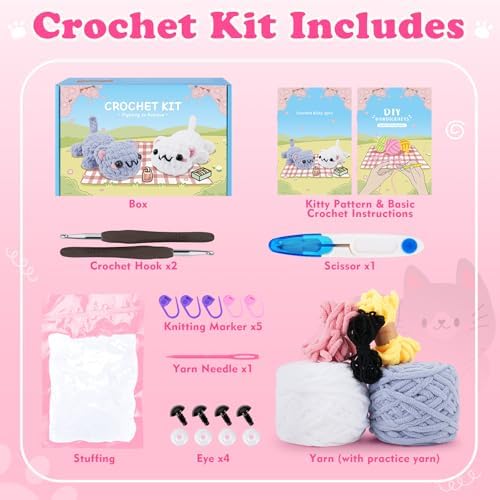 2PCS Kitty Crochet Kit for Beginners Cats Crochet Starter Kit for Adults - Image 2