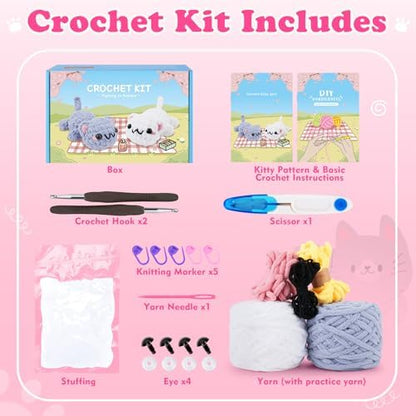2PCS Kitty Crochet Kit for Beginners Cats Crochet Starter Kit for Adults - Image 2