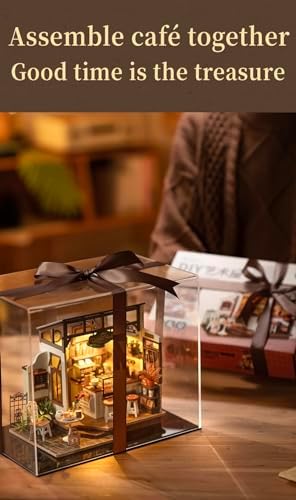 Rowood Coffee Miniature House Kit, Mother's Day DIY Miniature Dollhouse Kits for Adults to Build, Wooden Mini House Model Kits Adults Crafts with LED, Gift on Christmas Birthday for Family-NO.17 Cafe - Image 6