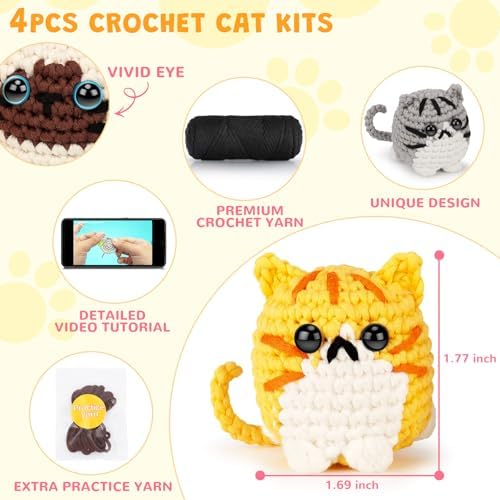 Fortuning's JDS Crochet Kit for Beginners, 4-Pack Adorable Cat Crochet Kits - Image 4