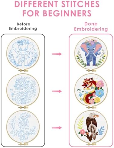 TINDTOP Embroidery Kit for Beginners Adult, Elephant Embroidery Kit for Beginners Include Embroidery Cloth Hoops Threads for Craft Lover Hand Stitch with Embroidery Skill Techniques - Image 3