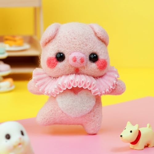 Wizardi Beginner Needle Felting Kit for Adults - Piggy. Animal Felting Kit 6.8x6x3.5cm. Felting Tools. Wool Felting Supplies. Felt Crafts. Wool Felt. F07N8-W188 by Wizardi