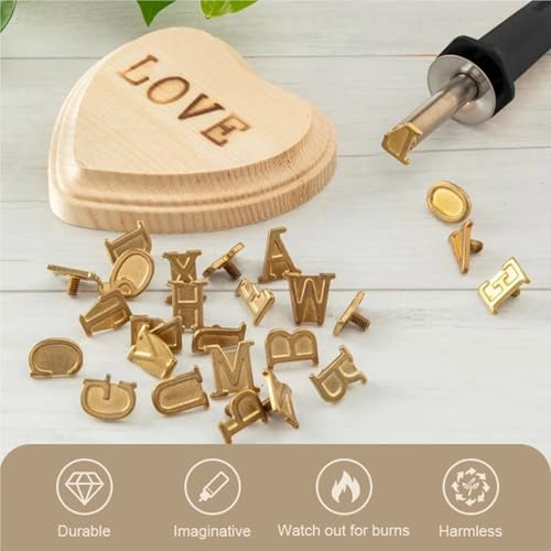 Wood Burning Letters Wood Burning Tool Pen with Burning Tips Kit 26English Letters Carving Pyrography Pen Tips Stencil Soldering Iron for Woodworking for Leather Wooden Burner Craft DIY - Image 4