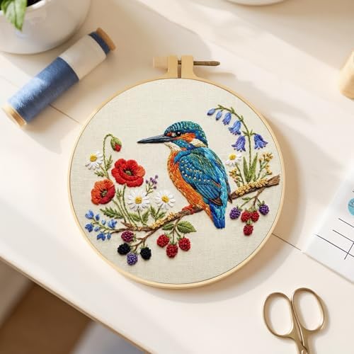 FRANDEK DIY Berry Bird Stamped Embroidery Kit with Hoop for Adults - Image 5