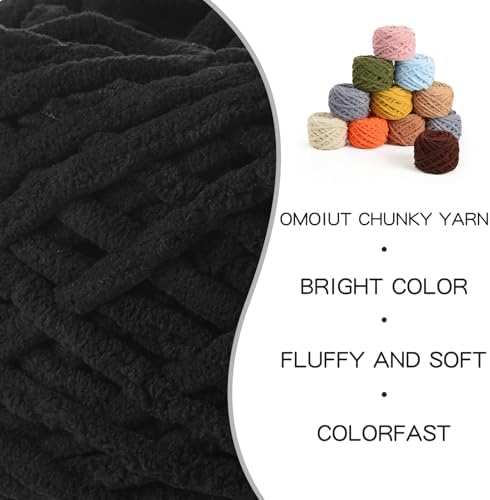 Plush Chenille Chunky Yarn 100g (49.2yd) - Fluffy Velvet Yarn Crochet for Blanket Knitting and Crocheting - Baby Yarns for Crocheting Soft - Amigurumi Yarns (Black) - Image 2