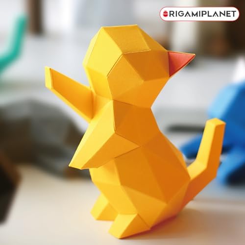 ORIGAMIPLANET 3D Origami Paper Craft Kit, Starpaw Kitten Cute DIY Pre-Cut Animal Papercraft Model for Beginners, Fun Handmade Home Decoration Gift for Adults & Teens-Yellow - Image 5