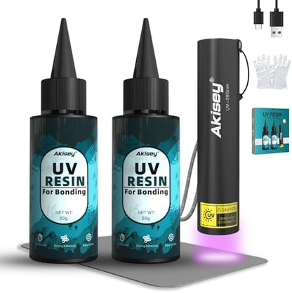 Akisey 100g UV Resin Kit with Light for Bonding & Fast Curing in Seconds by AkiseyDirect