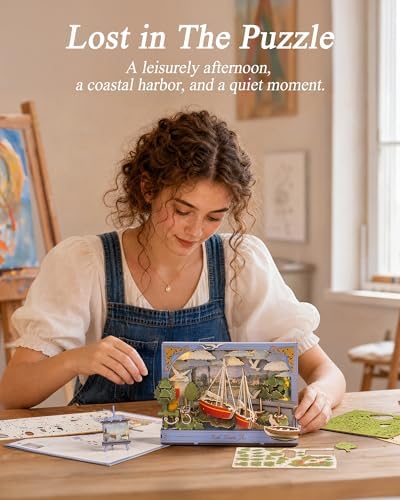 3D Wooden Puzzles for Adults - Monet DIY Model Building Kits Ship Crafts with LED Light - Home Decor, Wall Art & Unique Creative Gifts for Art Lovers (Red Sailboat) - Image 6