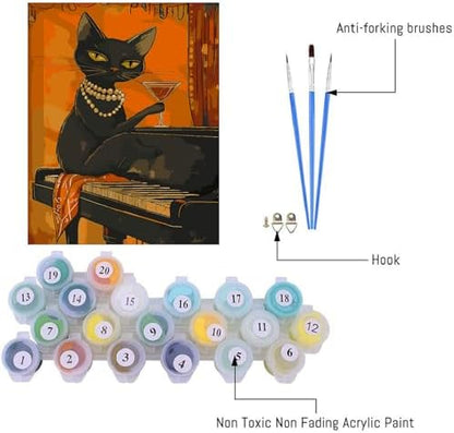 Canrichshop Drinking Cat Paint by Numbers Kit for Adults,Painting by Numbers,DIY Acrylic Paint Kit for Adults Beginners Without Frame,Easy Adult Paint by Number Kits on Canvas for Decor 16x20inch - Image 6