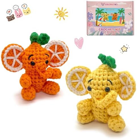 Elephant Crochet Kit for Beginners, Learn to Crochet Starter Set with Step-by-Step Video Tutorial & Crocheting Manual, Easy Yarn Knitting Project for Adult & Kid 12+, Stuffed Animal Doll for Xmas Gift by LOLCROCHET
