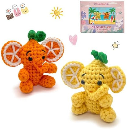 Elephant Crochet Kit for Beginners, Learn to Crochet Starter Set with Step-by-Step Video Tutorial & Crocheting Manual, Easy Yarn Knitting Project for Adult & Kid 12+, Stuffed Animal Doll for Xmas Gift by LOLCROCHET