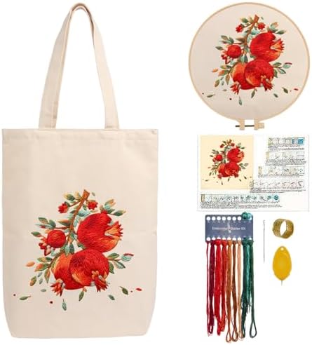 CREAWONDER Canvas Tote Bag Embroidery Kit with Pattern for Beginners, Arts and DIY Embroidery Crafts Kits for Adults, Include Instructions, Embroidery Hoops, Color Threads and Tool by Unknown