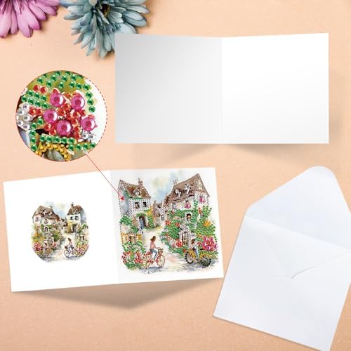 MVVMTOP 6pcs Diamond Art Painting Greeting Card, DIY House and Bicycle Diamond Art Greeting Card for Blessing and Wishe Special Shaped Diamond Arts Crafts for Birthday Thanksgiving Day - Image 4