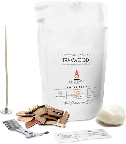 Phoenix Wick Candle Making Kit – Transform Anything Into A Candle – Candle Making Kit with Wick + 14oz Wax (Teakwood) by PhoenixWick