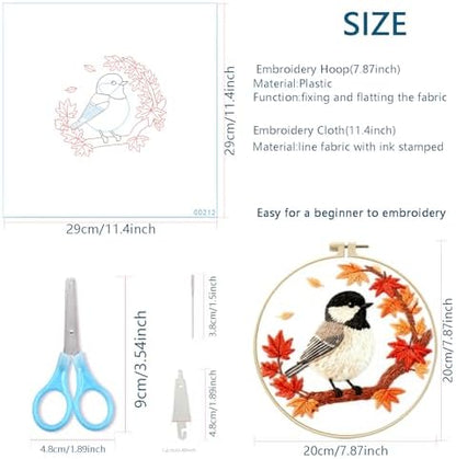 Zhenqing Black-Capped Chickadee Embroidery Kit for Beginners, Autumn Bird Needlework Craft with Pre-Printed Cotton Fabric, Hoop, Threads & Tools, Fall Decor (C0212) - Image 5