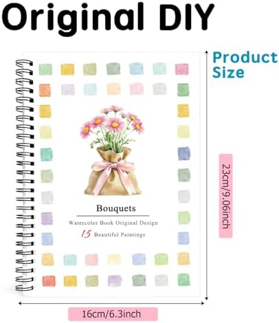 SLWBZ Watercolor Workbook Bouquets, 15 Different Patterns of Original DIY Designs, Beginner-Friendly Watercolor Workbooks, (Bouquets, Without Palette) - Image 2