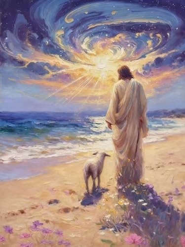 Mrnsiet Paint by Numbers Kit for Adults, Easy Jesus Adult Paint by Number Kits on Canvas, Christian DIY Acrylic Oil Number Painting Kits for Home Wall Decor Gift 16x20 Inch (Frameworkless) by Mrnsiet