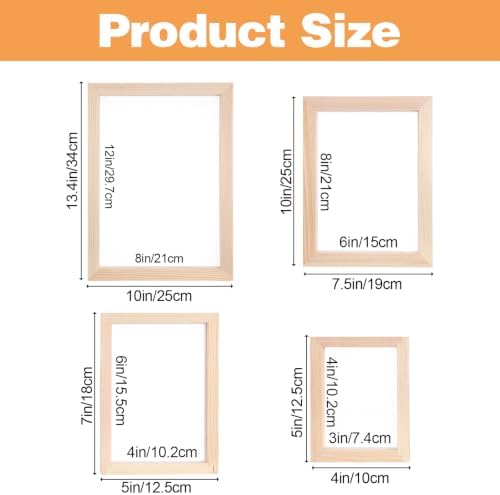Ckhoid 4 Pack Paper Making Screen Kit, Wooden Papers Making Frames with Mesh, Papermaking Mould Deckle Absorbent Paper and Sponge for DIY Crafts Size A4 A5 A6 A7 - Image 2