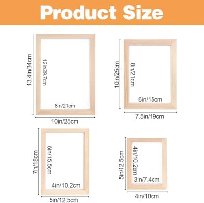 Ckhoid 4 Pack Paper Making Screen Kit, Wooden Papers Making Frames with Mesh, Papermaking Mould Deckle Absorbent Paper and Sponge for DIY Crafts Size A4 A5 A6 A7 - Image 2