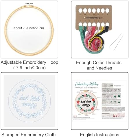 Louise Maelys Funny Quote Embroidery Kit for Beginners Floral Wreath DIY - Image 2