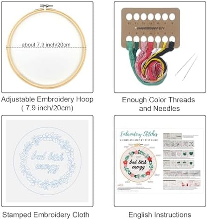 Louise Maelys Funny Quote Embroidery Kit for Beginners Floral Wreath DIY - Image 2