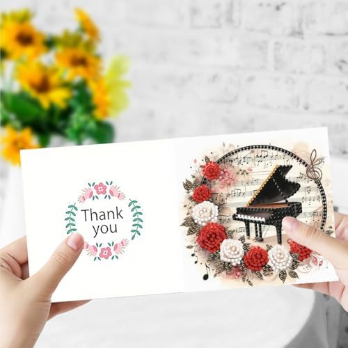6 Pack 5D DIY Diamond Painting Musical Instrument Flowers Greeting Card Kit, Diamond Art Christmas Birthday Holiday Greeting Card, Art Crafts Kit Creative with Envelope - Image 3