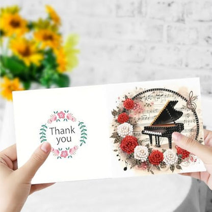 6 Pack 5D DIY Diamond Painting Musical Instrument Flowers Greeting Card Kit, Diamond Art Christmas Birthday Holiday Greeting Card, Art Crafts Kit Creative with Envelope - Image 3