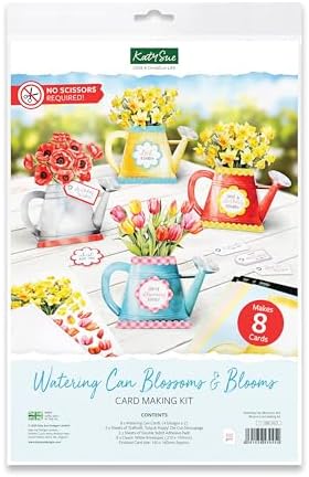 Katy Sue Watering Can Blossoms & Blooms Card Making Kit. 8 Shaped Cards, 3 Sheets of Floral Die Cut Decoupage, 8 Envelopes, Adhesive Foam Pads, & Instructions. For Card Making Supplies & Card Crafting by KatySue