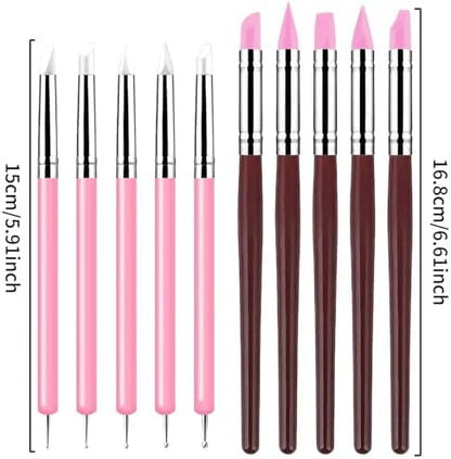 10 Pcs Silicone Clay Sculpting Tools Set, Double-Ended Dotting Tools & Silicone Brushes for Polymer Clay, Air Dry Clay, Pottery & DIY Crafting-Pink - Image 5