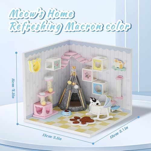 Kisoy Dollhouse Miniature with Furniture Kit, DIY 3D Wooden DIY House Kit A Corner of a Small Apartment Style with Dust Cover & LED,Handmade Tiny House Toys for Gift of Teens and Adults(Pet Room) - Image 2