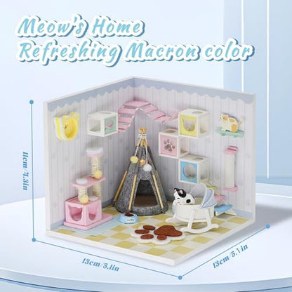 Kisoy Dollhouse Miniature with Furniture Kit, DIY 3D Wooden DIY House Kit A Corner of a Small Apartment Style with Dust Cover & LED,Handmade Tiny House Toys for Gift of Teens and Adults(Pet Room) - Image 2