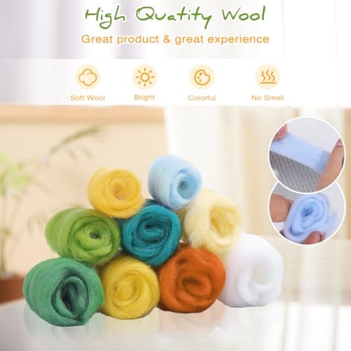 Eforcase Needle Felt Starter Set, Wool Felt Painting Needle Felting Kit, Felt Painting Kit for Adult Beginners Floral Animal Flowers Wool Needle Felt Set with Felt Needle, Picture Frame Home Decor - Image 5