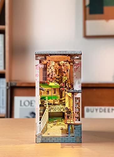 ROBOTIME DIY Book Nook Kit DIY Miniature Dollhouse Booknook Kit 3D Wooden Puzzle with LED Light,Decorative Bookend Bookshelf Insert Decor for Teens and Adults (Sakura Tram) - Image 3