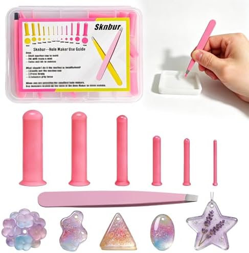 31 PCS Resin Hole Maker (1.5/2/3/4/6/8mm)) with Tweezers - Drill-Free Silicone Tools for Epoxy/UV Resin Jewelry, Keychain, Pet Tags 6 Sizes w/Suction Base Beginner-Friendly DIY Craft Kit （Pink） by Unknown
