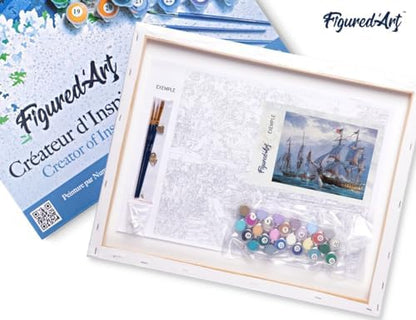 Figured'Art Paint by Numbers for Adults with Frame The American Fleet 16"x20" - Craft Art Painting DIY Kit Canvas Already Stretched on a Wooden Frame - Image 5