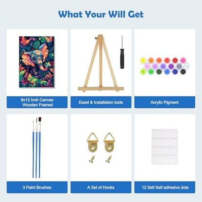 MOGTAA Elephant Paint by Numbers Kit for Adults Beginners with Frame, Butterfly Adult Paint by Number Kits on Canvas with Easel, Easy DIY Landscape Oil Painting Kits for Home Decor, 8x12in - Image 5