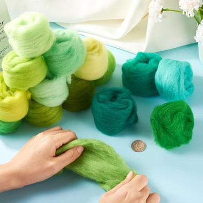 Boutigem 15 Colors 75G Green Needle Felting Wool Roving for DIY Crafts, Green Wool Roving for Spinning, DIY Fiber Wool Yarn, Roving Needle Felts Wool Supplies for Hand Spinning, Weaving and Blending - Image 4