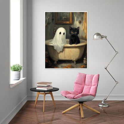 Eiazuiks Halloween Stamping Cross Stitch Kit, Ghosts and Cat Halloween Counting Cross Stitch Kit for Adult Beginners, Full Line DIY Stitching Kit for Home Decor Cross Stitch Patterns 12x16 inches - Image 3