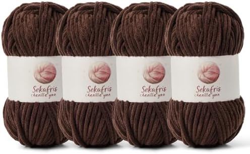 Chenille Blanket Yarn for Crocheting Size 5 Bulky Yarn 4 Coffee by Sekafris