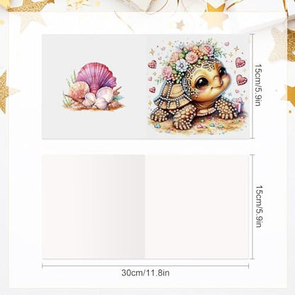 antor 6 pcs Diamond Art Painting Greeting Card Kits, Animal Cute Turtle Design Irregular Shapes Diamond Art Fine Glitter Greeting Cards with Envelopes, Clay Glue, Pen, and Bead Bag for Creative Gifts - Image 3